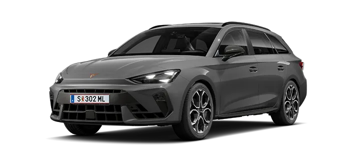 Schräge Vorderansicht eines grauen CUPRA Leon Sportstourers.